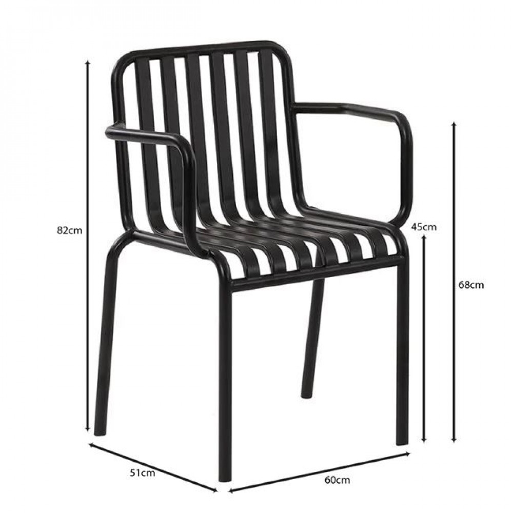 Πολυθρόνα εξωτερικού χώρου "MODIAL" στοιβαζόμενη από μέταλλο σε χρώμα μαύρο 60x51x82