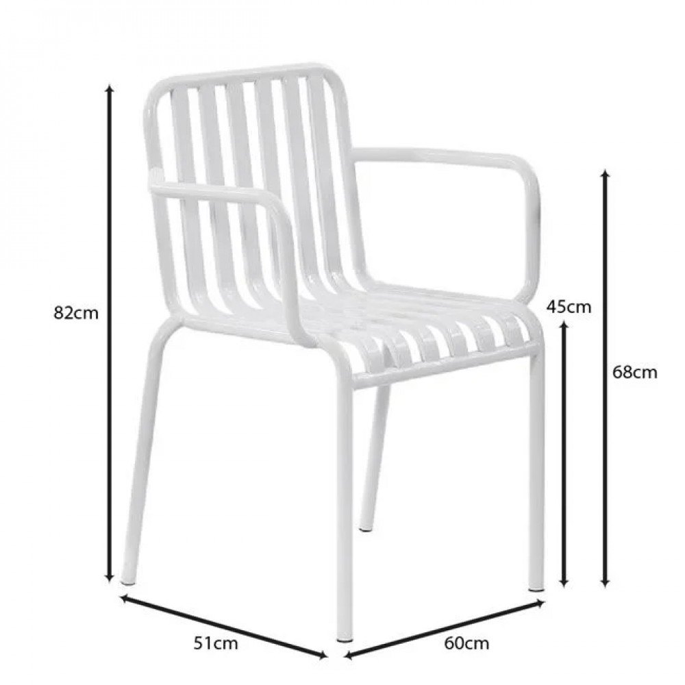 Πολυθρόνα εξωτερικού χώρου "MODIAL" στοιβαζόμενη από μέταλλο σε χρώμα λευκό 60x51x82