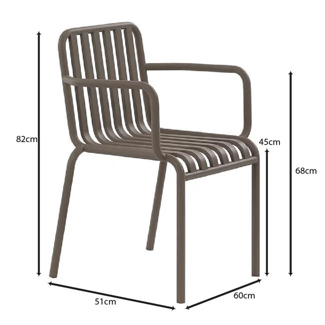Πολυθρόνα εξωτερικού χώρου "MODIAL" στοιβαζόμενη από μέταλλο σε χρώμα cappuccino 60x51x82