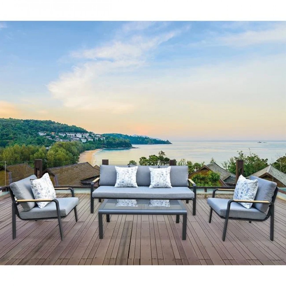 Σετ εξωτερικού χώρου "LATINO" από αλουμίνιο/ύφασμα/γυαλί σε χρώμα μαύρο/γκρι