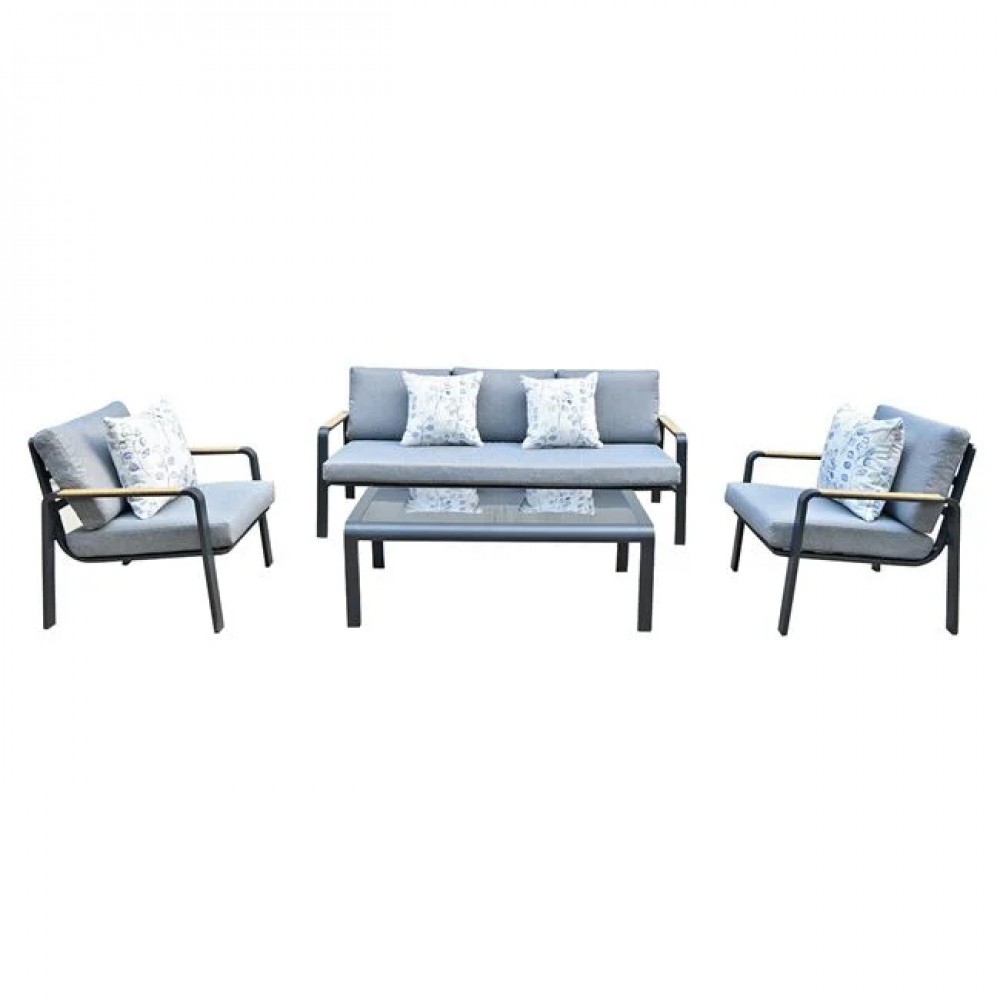 Σετ εξωτερικού χώρου "LATINO" από αλουμίνιο/ύφασμα/γυαλί σε χρώμα μαύρο/γκρι