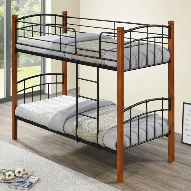 Κρεβάτι-κουκέτα "NORTLAN" από ξύλο/μέταλλο σε χρώμα καρυδί/μαύρο 97x201x160