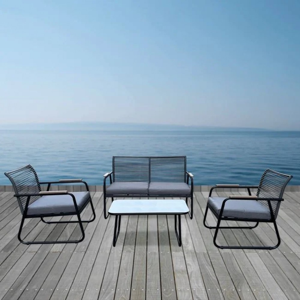 Σετ εξωτερικού χώρου "ROCCO" 4τμχ από μέταλλο/rope wicker σε χρώμα μαύρο/σκούρο γκρι