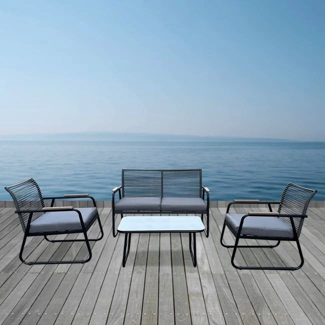 Σετ εξωτερικού χώρου "ROCCO" 4τμχ από μέταλλο/rope wicker σε χρώμα μαύρο/σκούρο γκρι