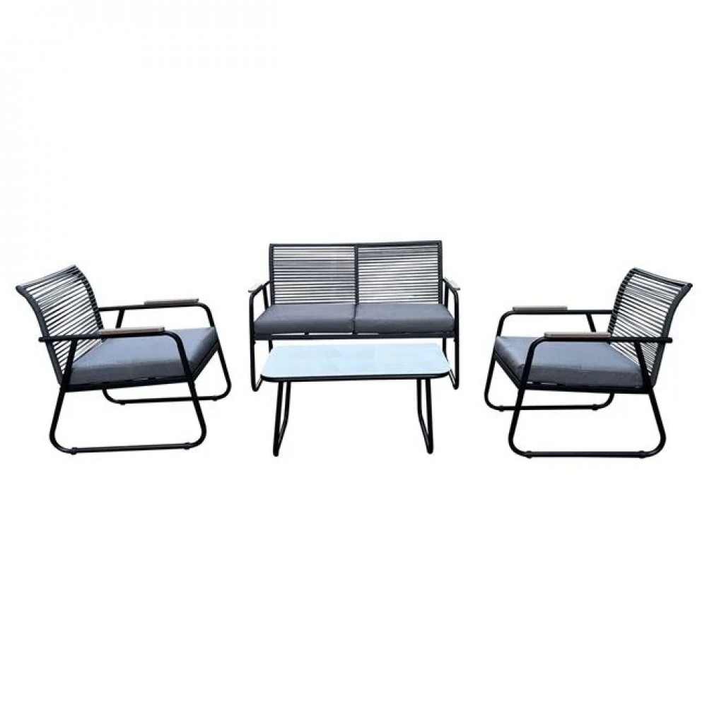 Σετ εξωτερικού χώρου "ROCCO" 4τμχ από μέταλλο/rope wicker σε χρώμα μαύρο/σκούρο γκρι