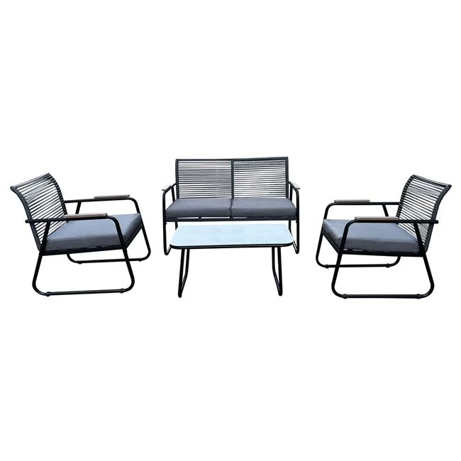 Σετ εξωτερικού χώρου "ROCCO" 4τμχ από μέταλλο/rope wicker σε χρώμα μαύρο/σκούρο γκρι