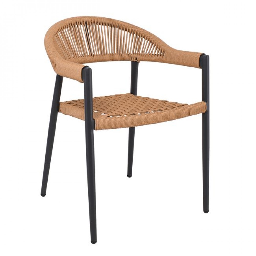 Πολυθρόνα "MADISON" στοιβαζόμενη από αλουμίνιο/rope wicker σε χρώμα ανθρακί/φυσικό 58x56x78