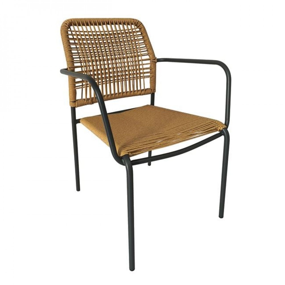 Πολυθρόνα "LUIGI" στοιβαζόμενη από μέταλλο/rope wicker σε χρώμα μαύρο/φυσικό 54x56x80