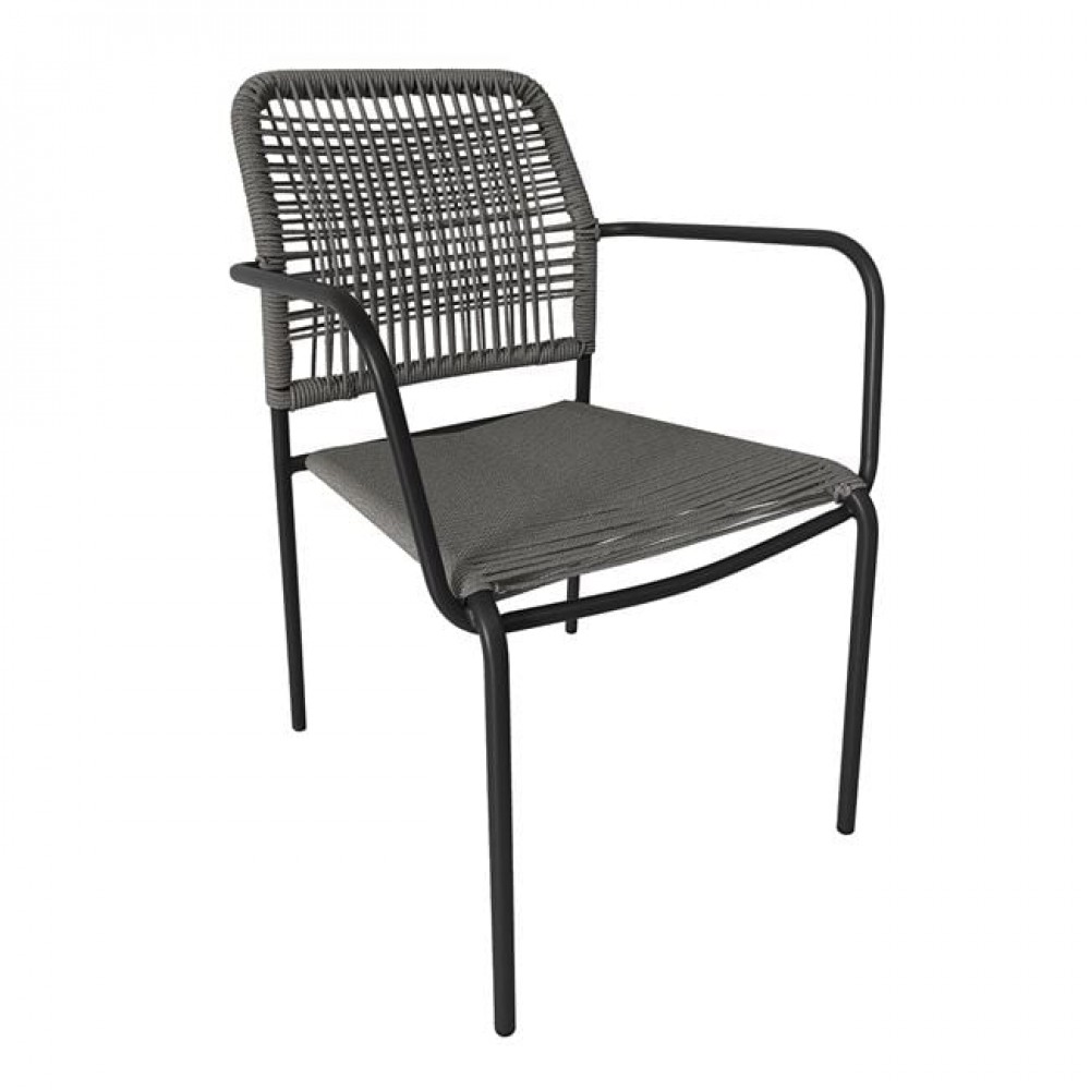 Πολυθρόνα "LUIGI" στοιβαζόμενη από μέταλλο/rope wicker σε χρώμα ανθρακί/γκρι 54x56x80