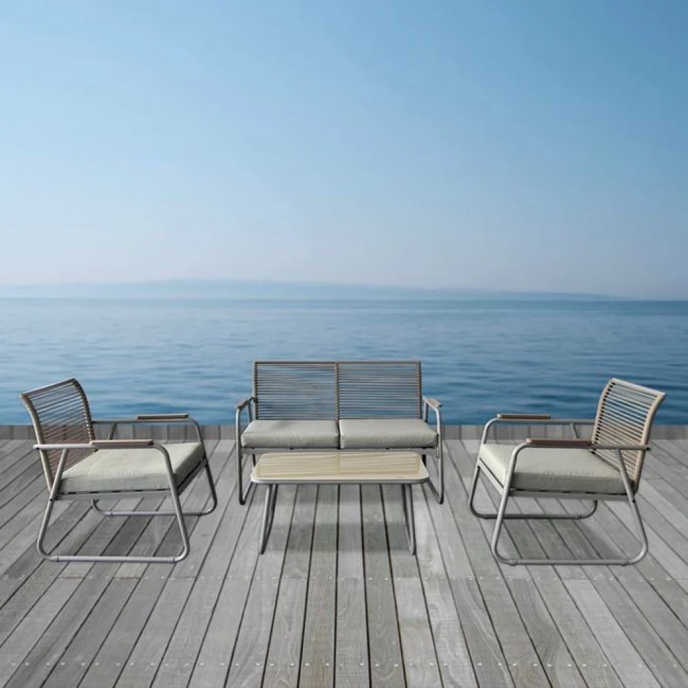 Σετ εξωτερικού χώρου "ROCCO" 4τμχ από μέταλλο/rope wicker σε χρώμα μπεζ