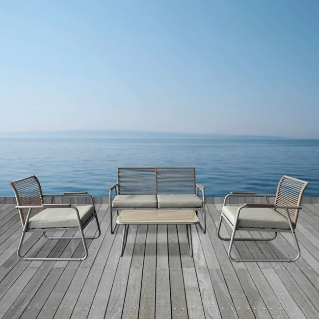 Σετ εξωτερικού χώρου "ROCCO" 4τμχ από μέταλλο/rope wicker σε χρώμα μπεζ