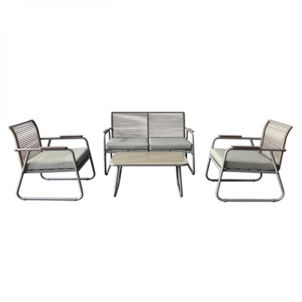 Σετ εξωτερικού χώρου "ROCCO" 4τμχ από μέταλλο/rope wicker σε χρώμα μπεζ