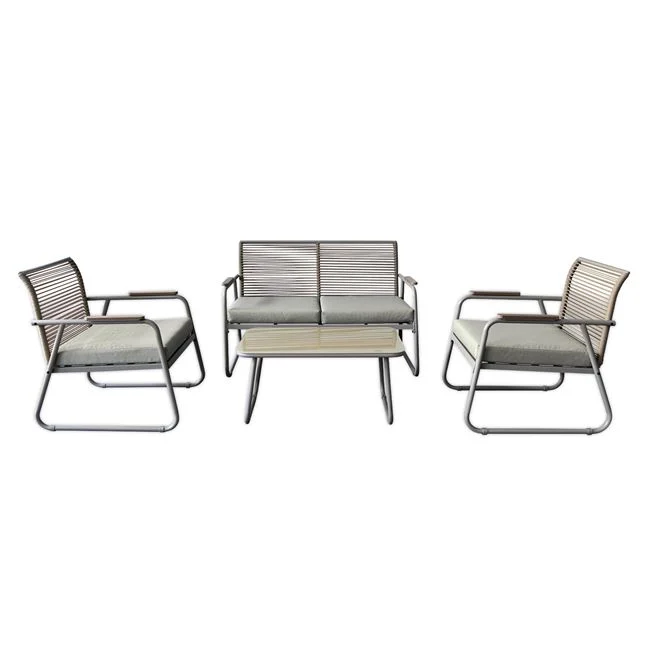 Σετ εξωτερικού χώρου "ROCCO" 4τμχ από μέταλλο/rope wicker σε χρώμα μπεζ