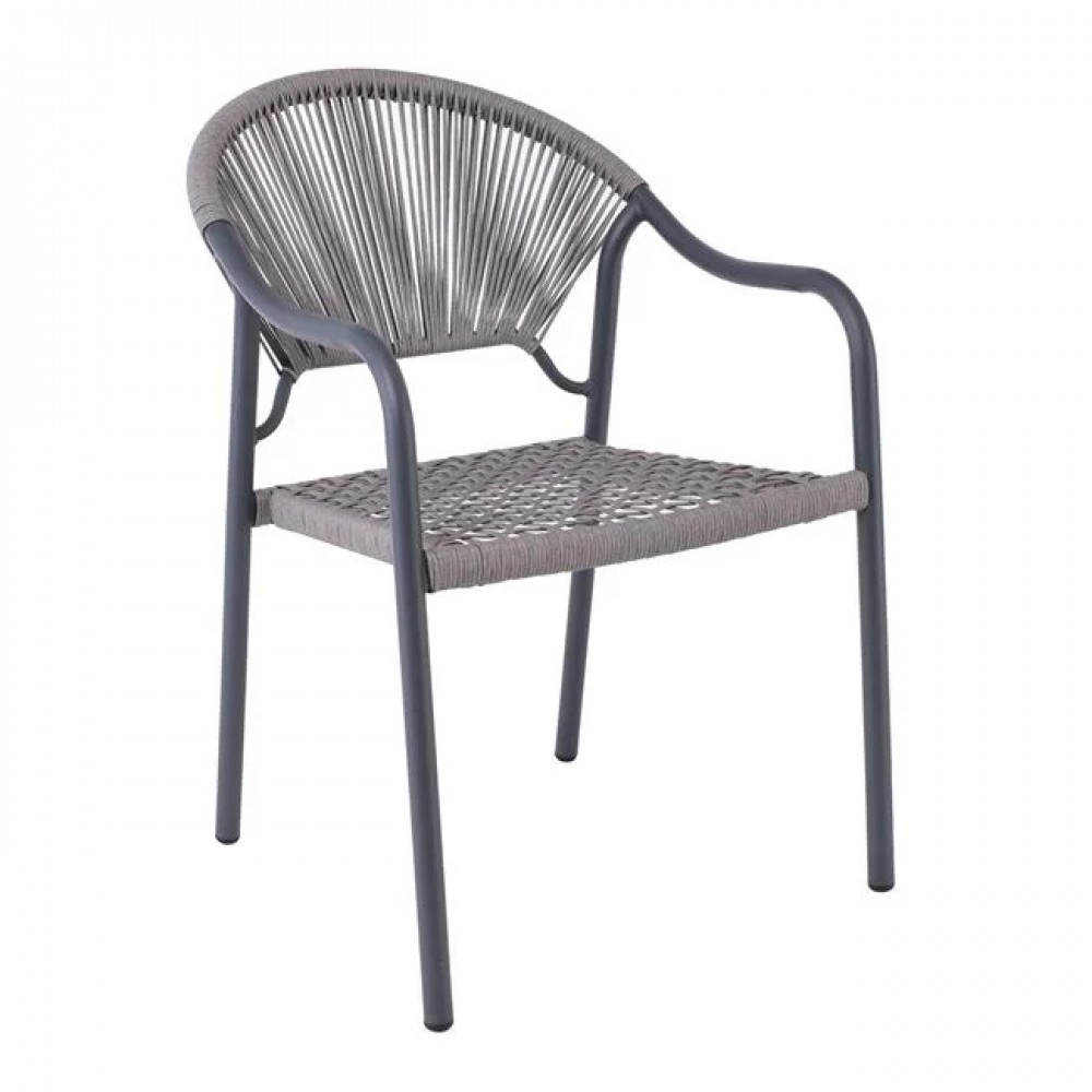 Πολυθρόνα "POLIS" στοιβαζόμενη από μέταλλο/rope wicker σε χρώμα ανθρακί/γκρι 58x65x85.5
