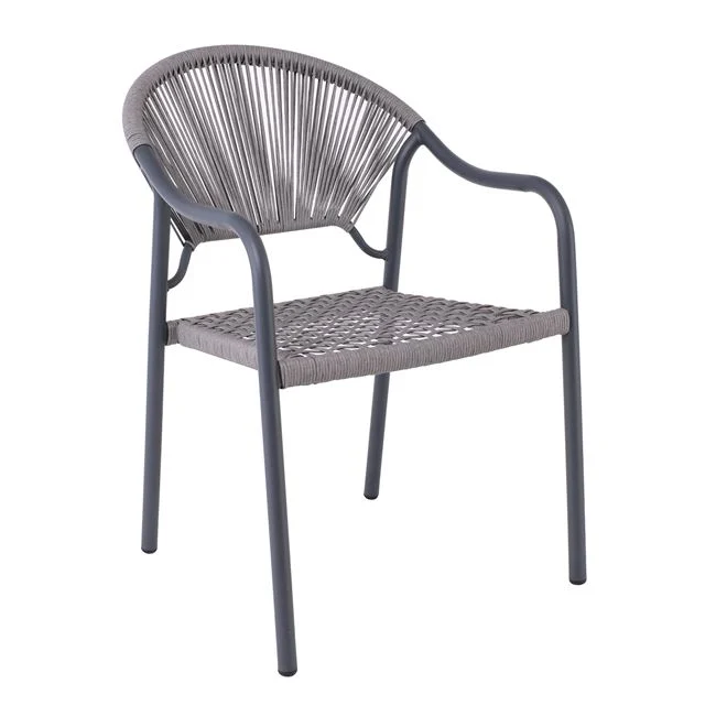 Πολυθρόνα "POLIS" στοιβαζόμενη από μέταλλο/rope wicker σε χρώμα ανθρακί/γκρι 58x65x85.5