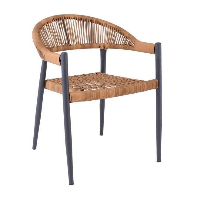 Πολυθρόνα "POLIS" στοιβαζόμενη από μέταλλο/rope wicker σε χρώμα ανθρακί/φυσικό 58x57x77