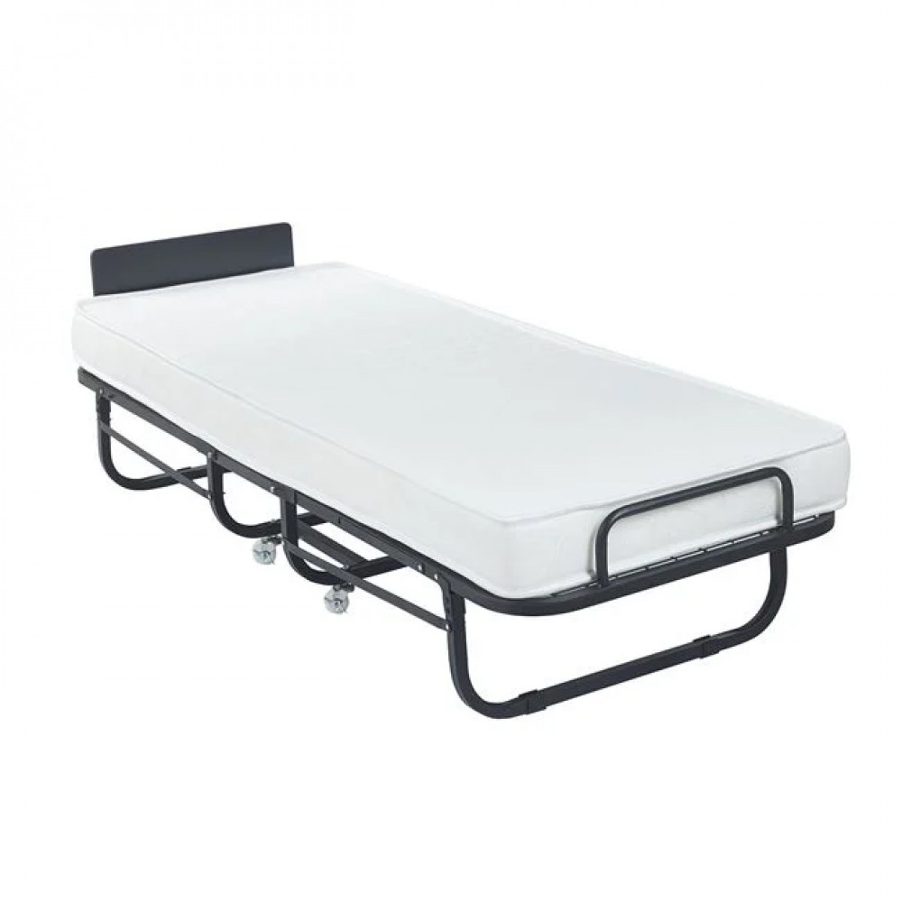 Κρεβάτι βοηθητικό "COLMAN" πτυσσόμενο με στρώμα από μέταλλο σε χρώμα μαύρο 76x195x43