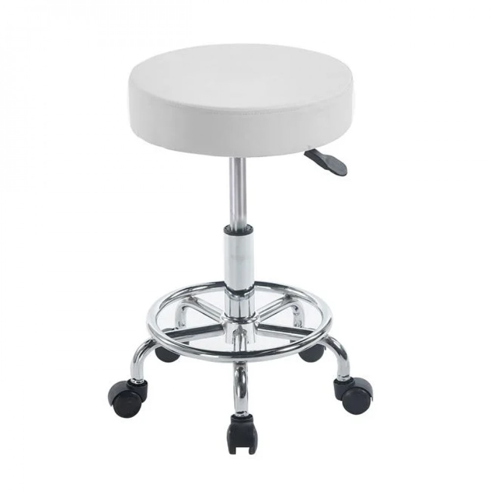 Σκαμπό τροχήλατο "GLORY" από μέταλλο/pu σε χρώμα λευκό Φ35x47-61