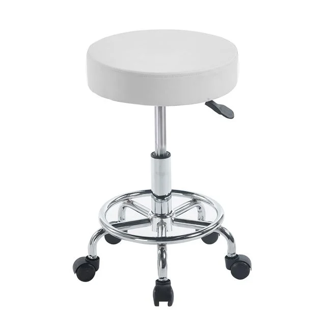 Σκαμπό τροχήλατο "GLORY" από μέταλλο/pu σε χρώμα λευκό Φ35x47-61