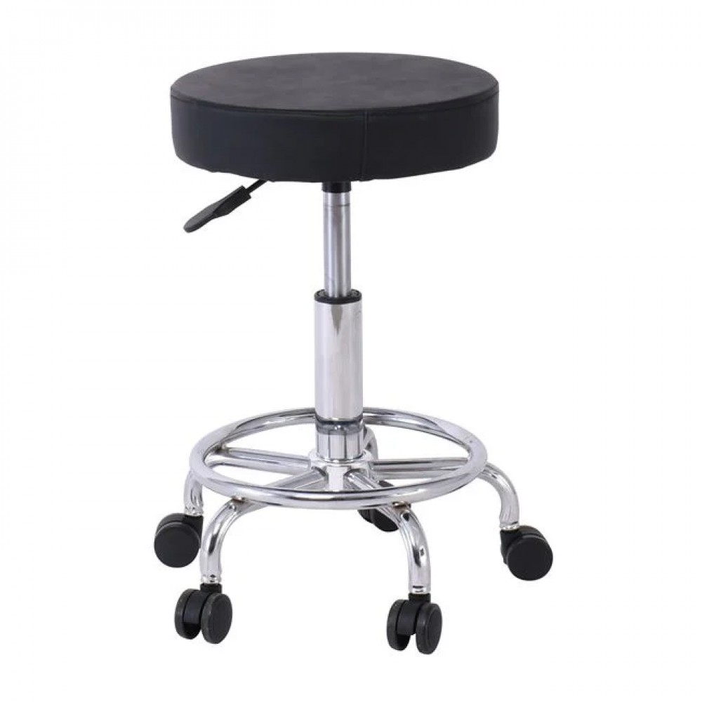 Σκαμπό τροχήλατο "GLORY" από μέταλλο/pu σε χρώμα μαύρο Φ35x47-61