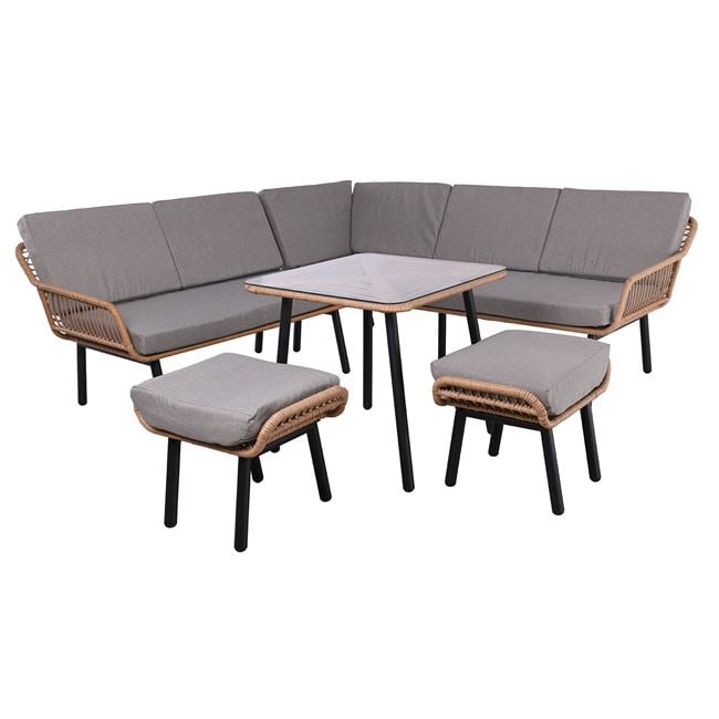 Σετ εξωτερικού χώρου "SALSA CORNER" 4τμχ από wicker/μέταλλο σε χρώμα φυσικό/μαύρο/γκρι  70x70x65