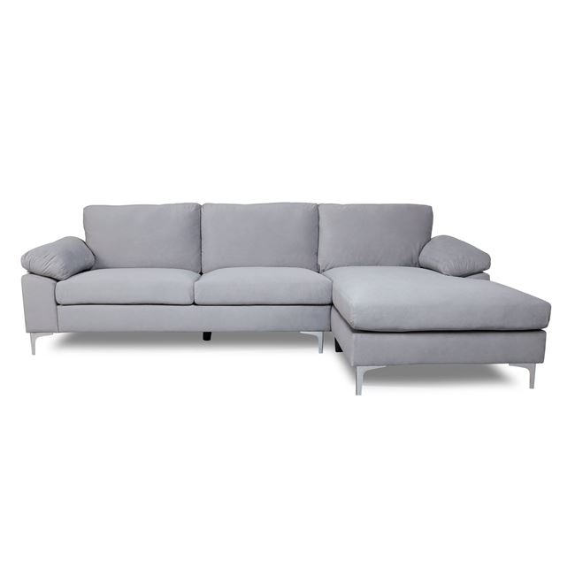 Καναπές "ALEX" αριστερή γωνία από ύφασμα βελούδο σε χρώμα γκρι 260/130x82x83