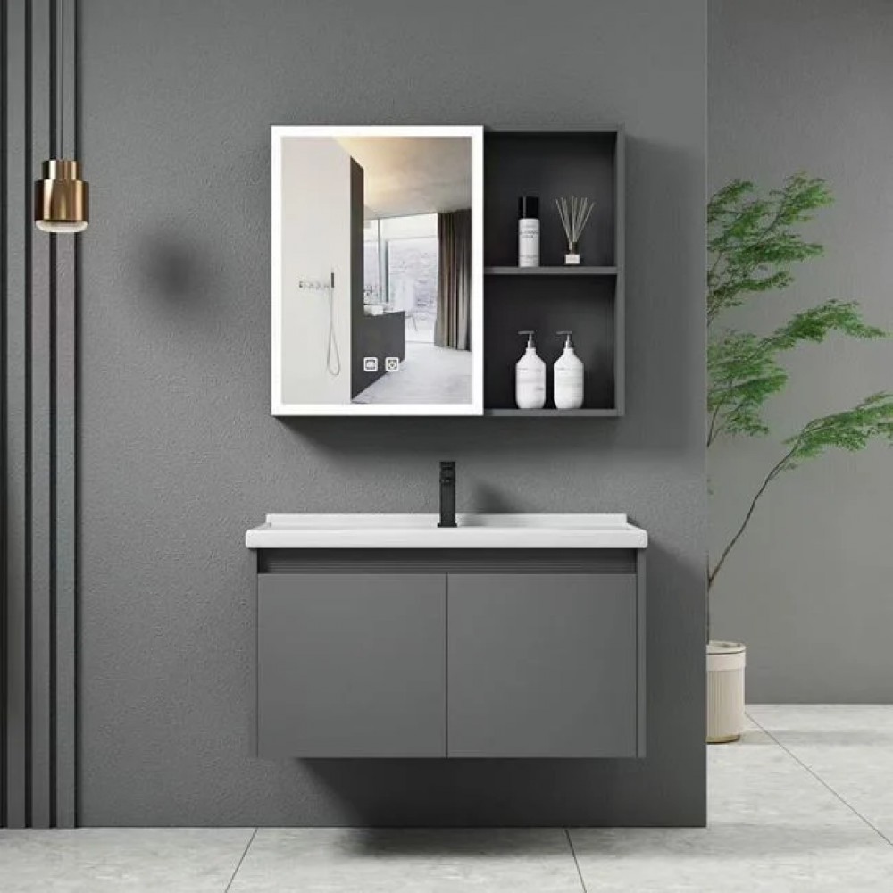 Σετ μπάνιου ''IDEA-1'' από αλουμίνιο/pvc με led φωτισμό σε χρώμα γκρι 60x47x45