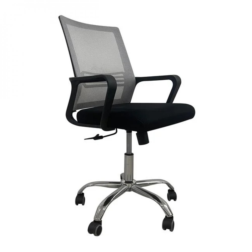 Πολυθρόνα εργασίας από μέταλλο/mesh ύφασμα σε χρώμα γκρι/μαύρο 58x60x94/104