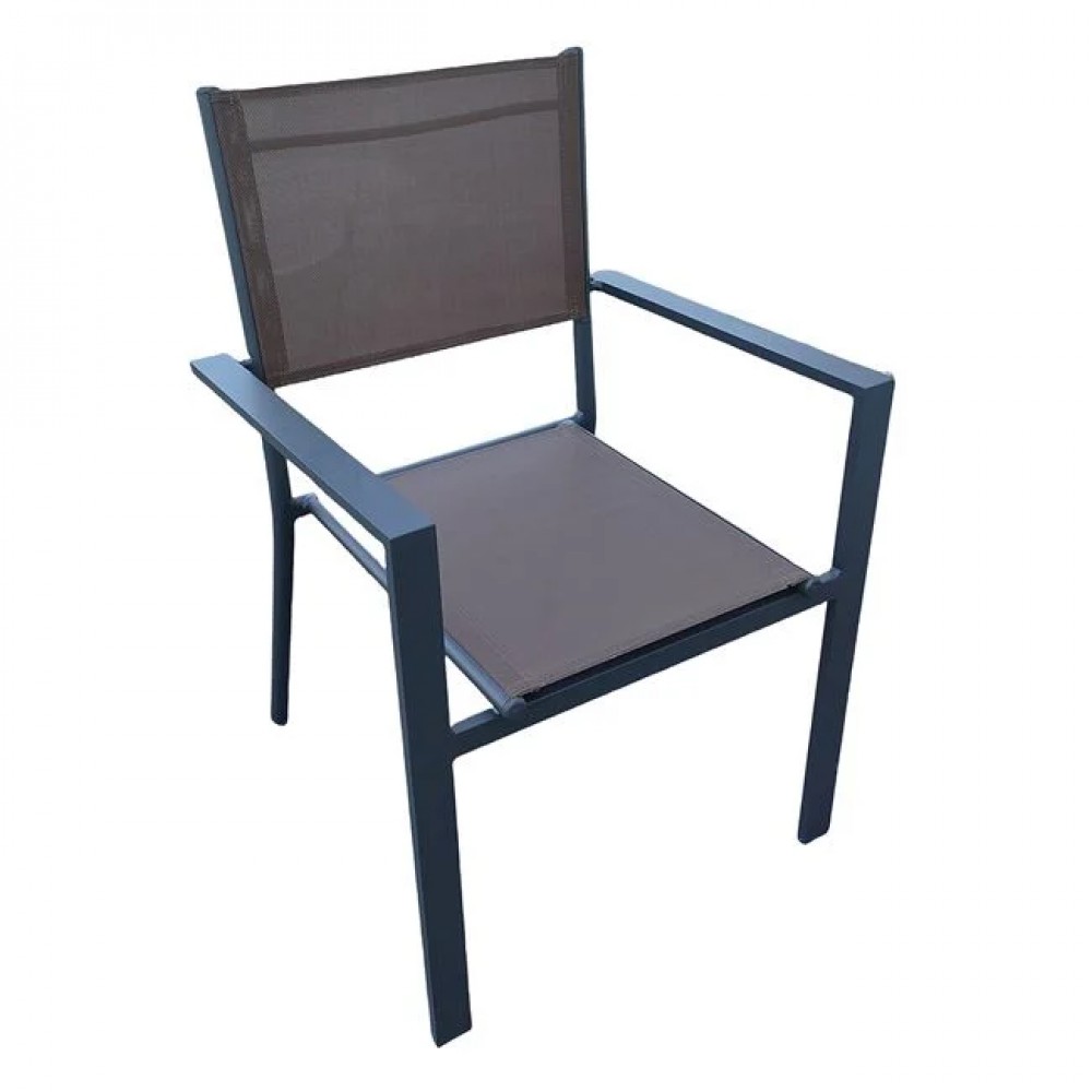 Πολυθρόνα τραπεζαρίας "AMIRAL" από αλουμίνιο/textilene σε χρώμα ανθρακί/καπουτσίνο 60x57x85