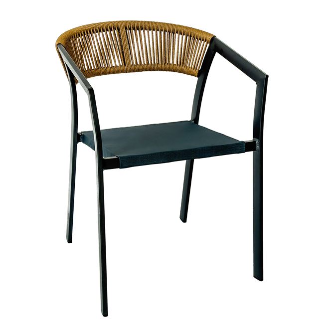 Πολυθρόνα "PARMA" από αλουμίνιο/rope wicker/textilene σε χρώμα ανθρακί/φυσικό 55x58x78