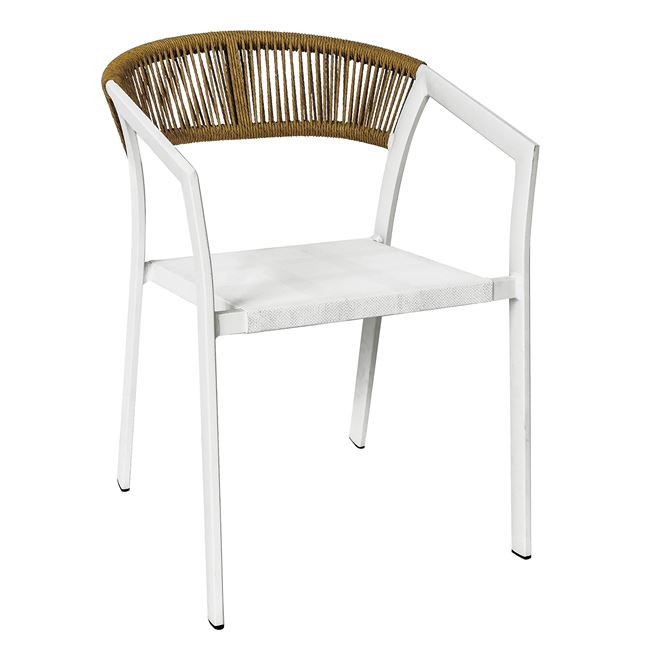 Πολυθρόνα "PARMA" από αλουμίνιο/rope wicker/textilene σε χρώμα λευκό/φυσικό 55x58x78