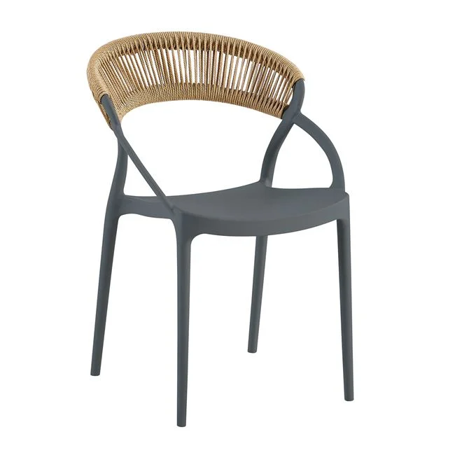 Πολυθρόνα "DORA" στοιβαζόμενη από pp/rope wicker σε χρώμα ανθρακί/φυσικό 53x61x78