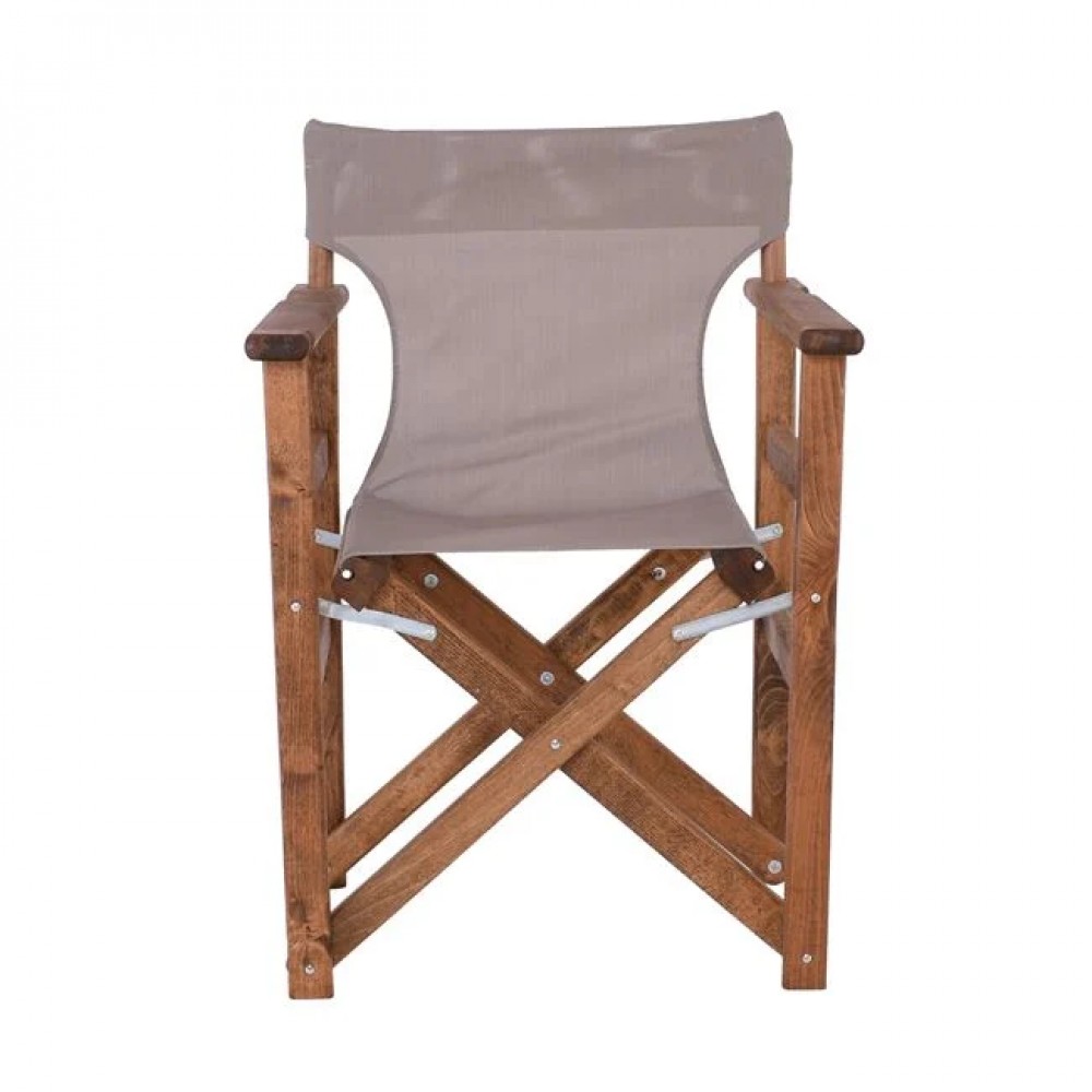 Πολυθρόνα σκηνοθέτη από ξύλο/textilene σε χρώμα καρυδί/sand beige 60x51x85