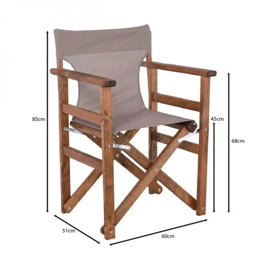 Πολυθρόνα σκηνοθέτη από ξύλο/textilene σε χρώμα καρυδί/sand beige 60x51x85