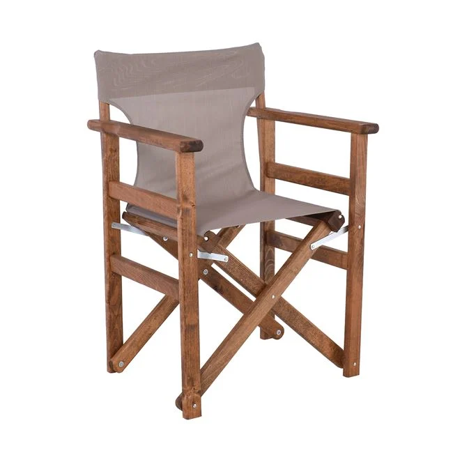 Πολυθρόνα σκηνοθέτη από ξύλο/textilene σε χρώμα καρυδί/sand beige 60x51x85