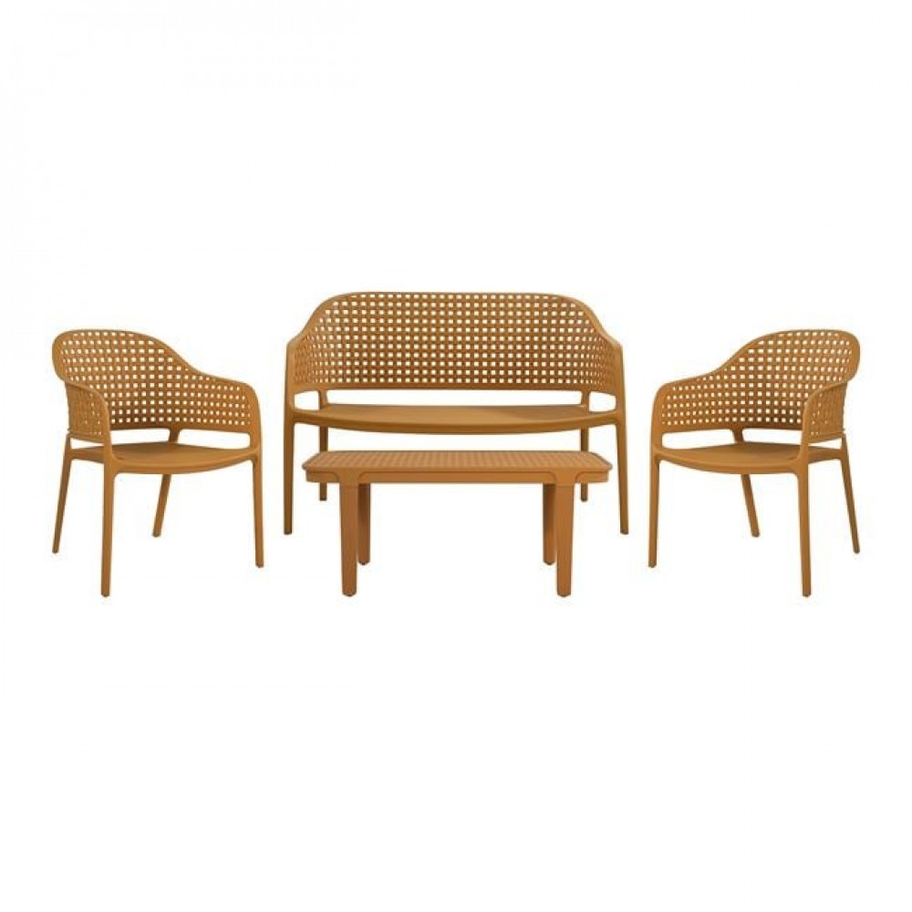 Σετ σαλόνι κήπου "MALAGA" 4τμχ από pp σε χρώμα κροκί 119x68x82