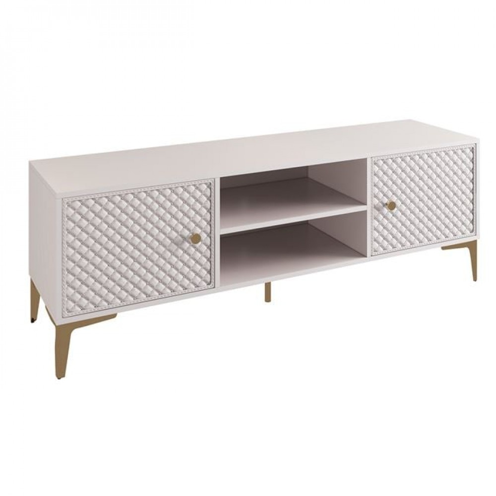Έπιπλο τηλεόρασης "LANA" σε χρώμα εκρού με πρόσοψη pu καπιτονέ 140x40x50