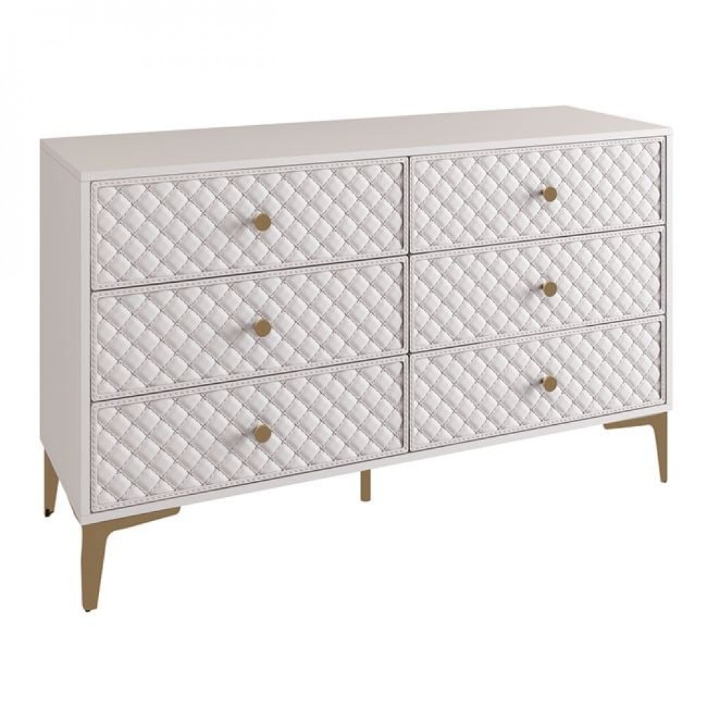 Συρταριέρα "LANA" σε χρώμα εκρού με πρόσοψη pu καπιτονέ 120x40x80