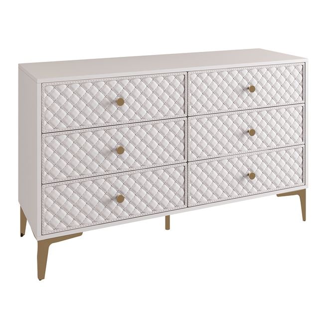 Συρταριέρα "LANA" σε χρώμα εκρού με πρόσοψη pu καπιτονέ 120x40x80