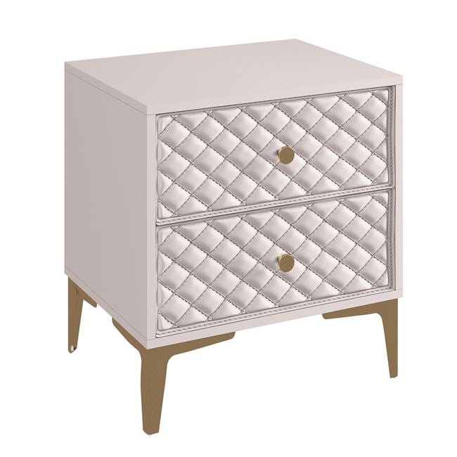 Κομοδίνο "LANA" σε χρώμα εκρού με πρόσοψη pu καπιτονέ 50x40x60