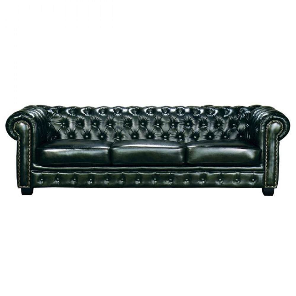 Καναπές "CHESTERFIELD" τετραθεσιος δερμάτινος σε χρώμα αντικέ πράσινο 241x92x74