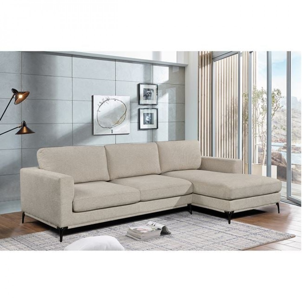 Καναπές γωνιακός "BANCO" αναστρέψιμος από ύφασμα σε χρώμα μπεζ 302x172x105