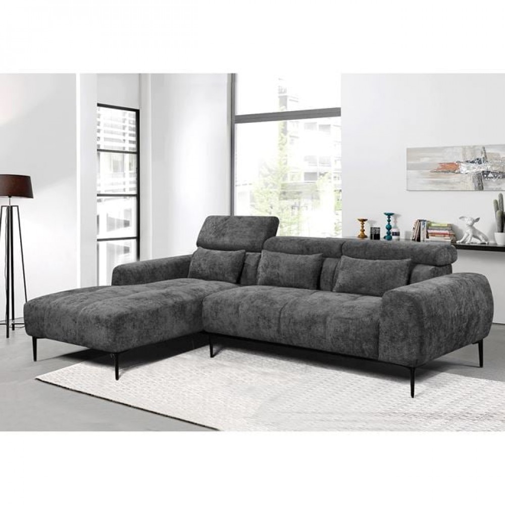 Καναπές "ELORA" με δεξιά γωνία από ύφασμα σε χρώμα γκρι 261x171x95