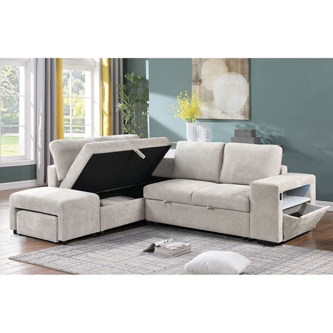 Καναπές-κρεβάτι γωνιακός "FLEXY" από ύφασμα σε χρώμα μπεζ 250x204x91