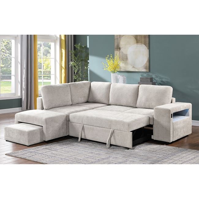 Καναπές-κρεβάτι γωνιακός "FLEXY" από ύφασμα σε χρώμα μπεζ 250x204x91