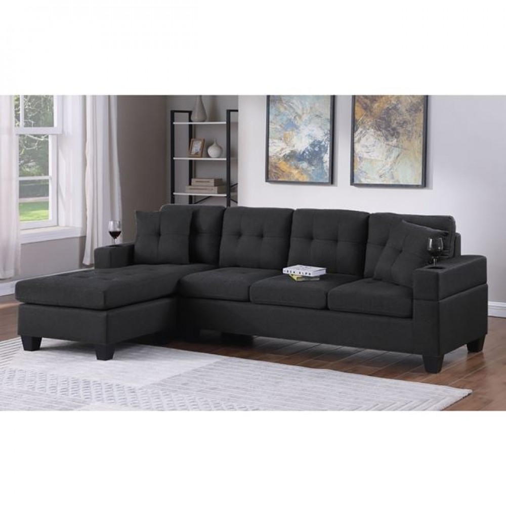 Καναπές με αναστρέψιμη γωνία "JORDAN" από ύφασμα σε χρώμα μαύρο 245/146x76x86