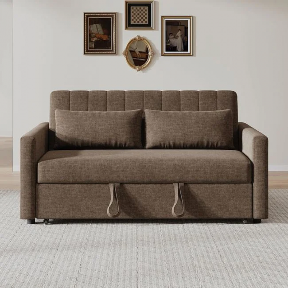 Καναπές-κρεβάτι "TEMPO-W" με ανάκλιση πλάτης απο ύφασμα σε χρώμα καφέ 136x93x80