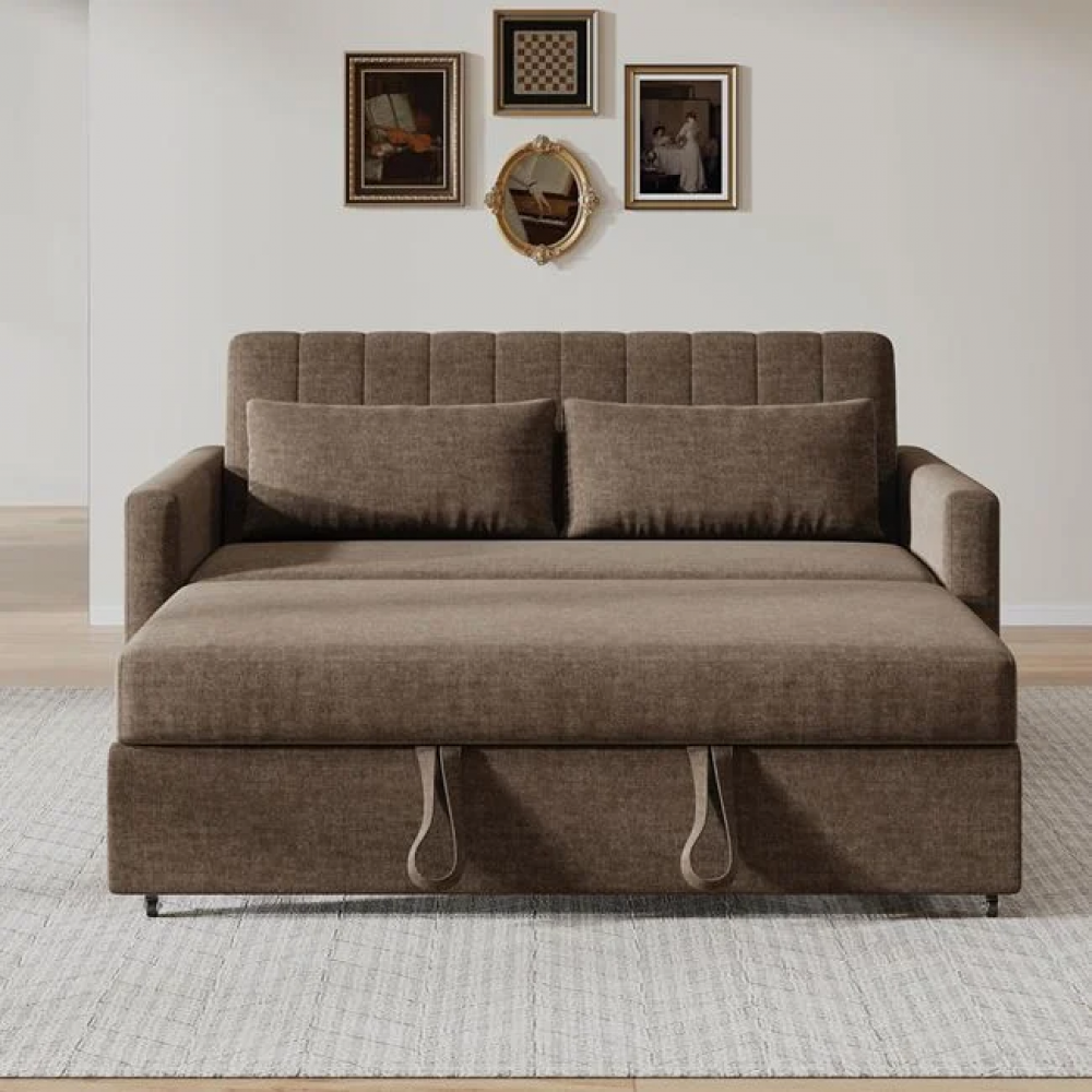 Καναπές-κρεβάτι "TEMPO-W" με ανάκλιση πλάτης απο ύφασμα σε χρώμα καφέ 136x93x80