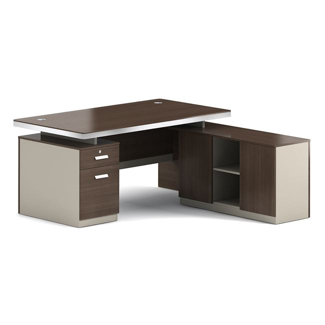 Γραφείο με αναστρέψιμη γωνία "CONCEPT" απο μελαμίνη σε χρώμα καρυδί/μπεζ 200x80/160x40