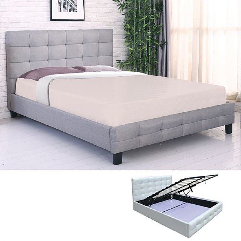 Κρεβάτι διπλό "FIDEL" με αποθηκευτικό χώρο από ύφασμα σε χρώμα γκρι 148x205x107